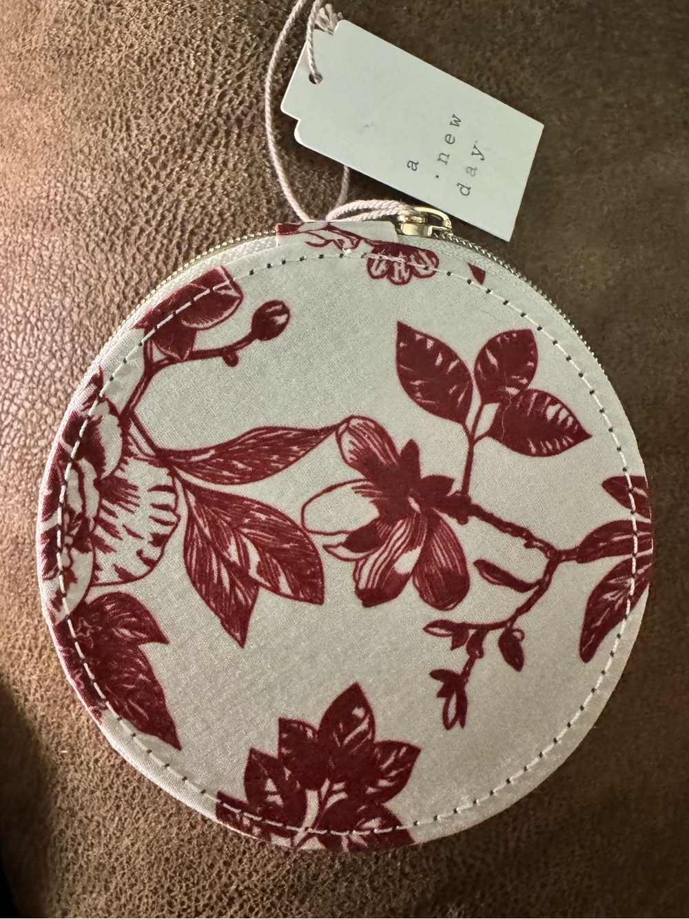 a new day Cream and Red Floral Round Jewelry Box